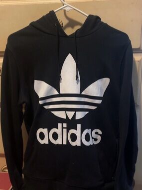 adidas Black Hoodie with White Trefoil Logo